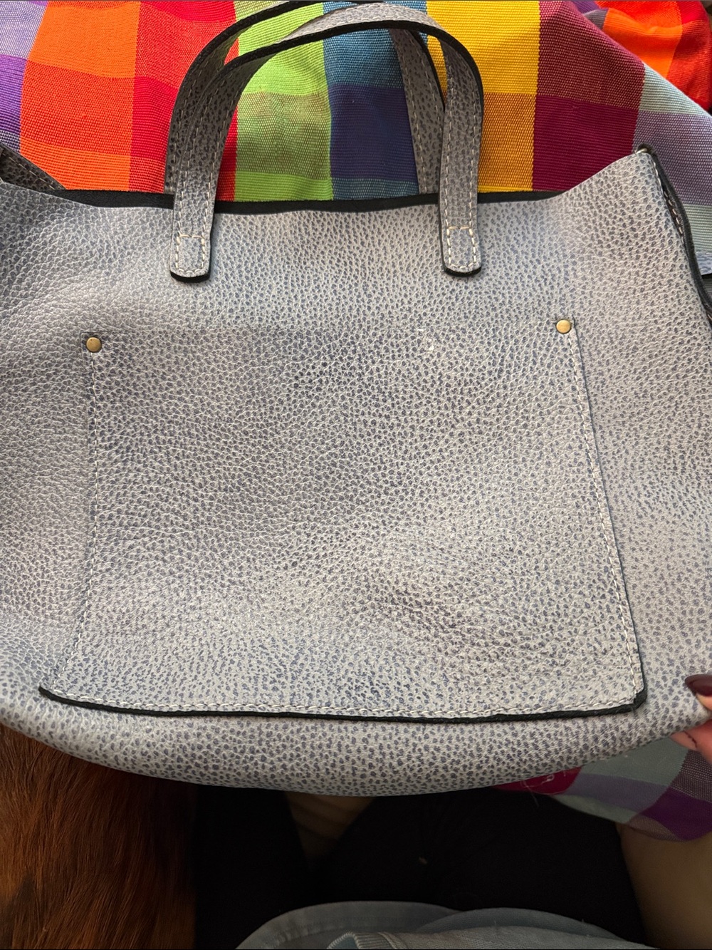 Portland Leather Goods Medium Crossbody Tote Fog Blue Gray Leather Bag